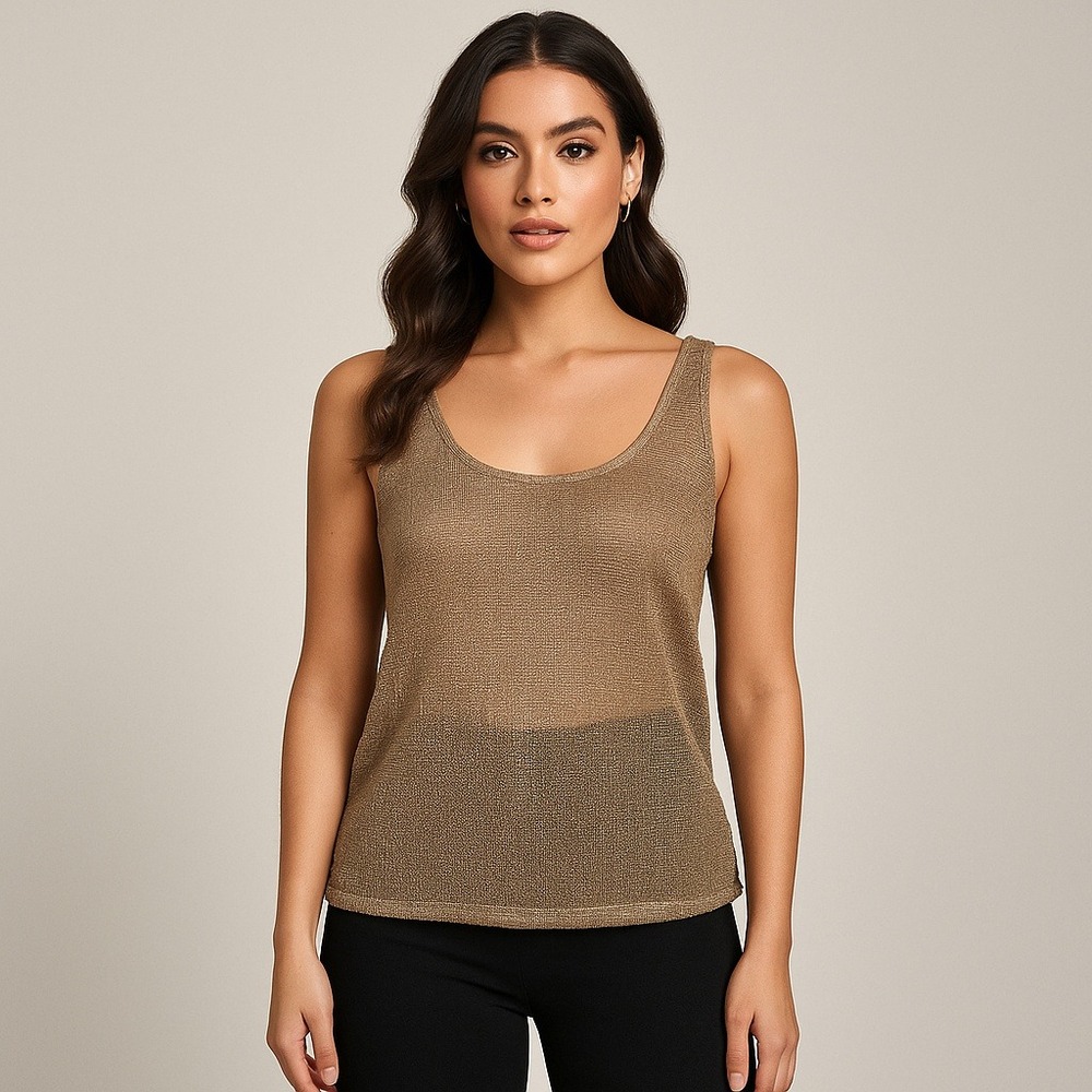 Atôir Metallic Sheer Tank Top Gold Bronze Sleeveless Mesh‎ Blouse Women's Size M